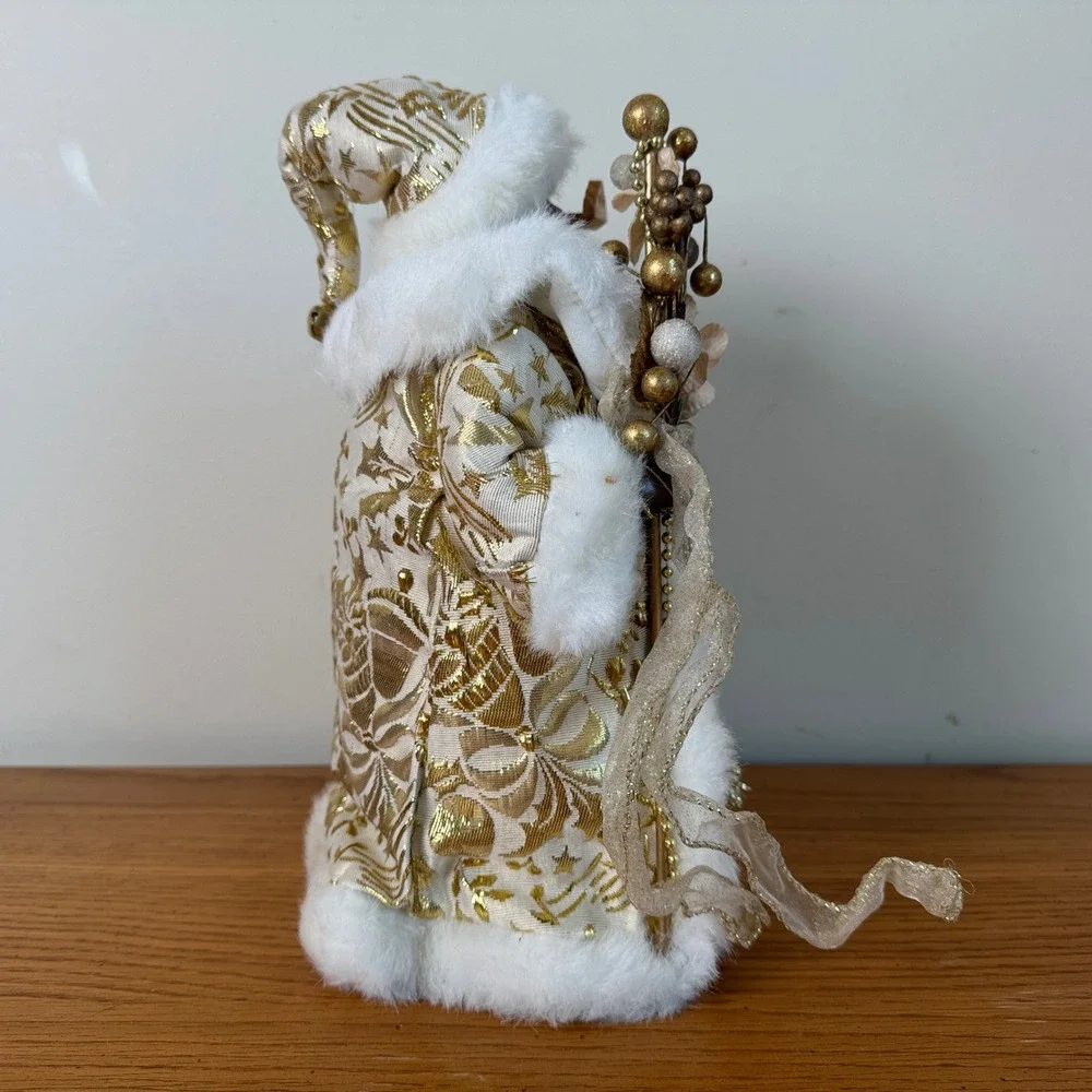 Black Santa Claus Christmas Tree Topper Gold White Brocade Grandfather Clock - Picture 5 of 6